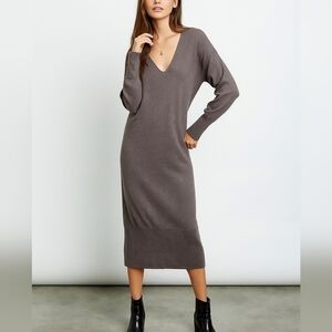 Rails Margot Latte Cashmere Cotton Long Sleeve V-Neck Midi Dress Sz Small